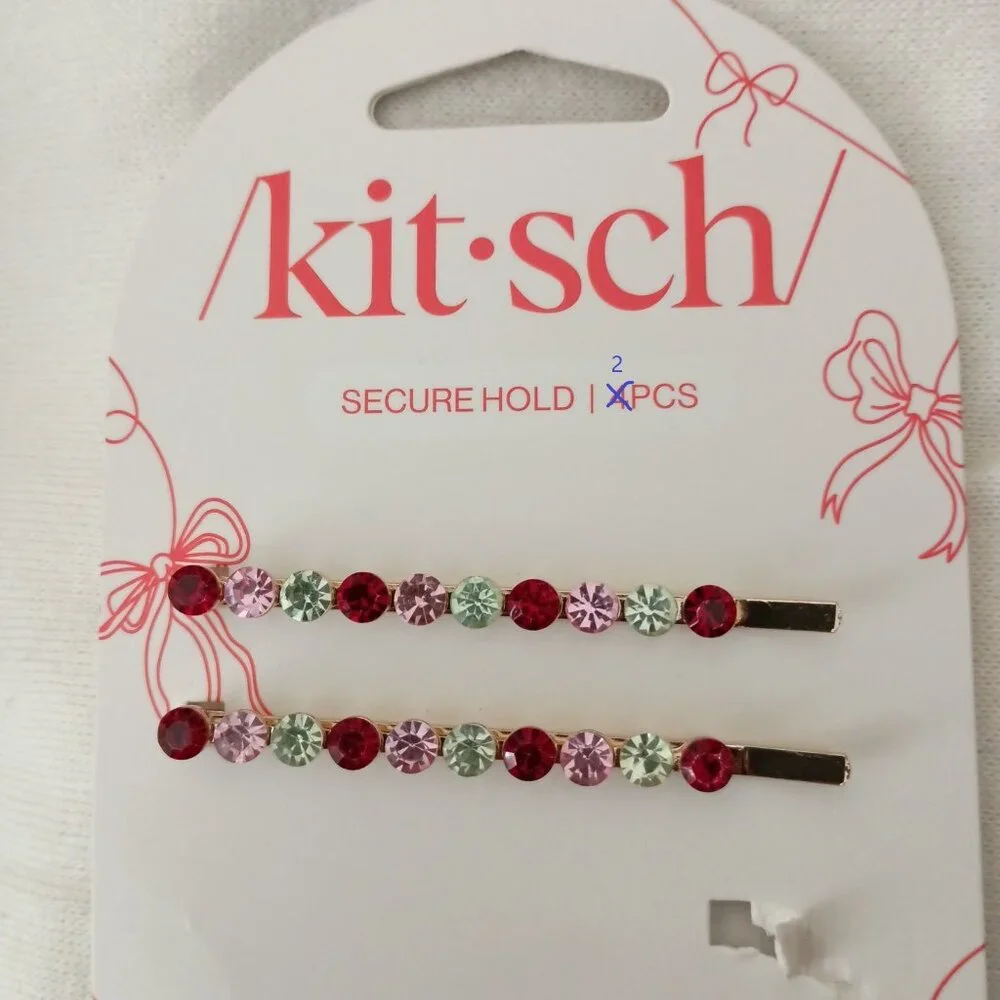 NEW set of 2 red pink white crystal gem rhinestone bobby pins